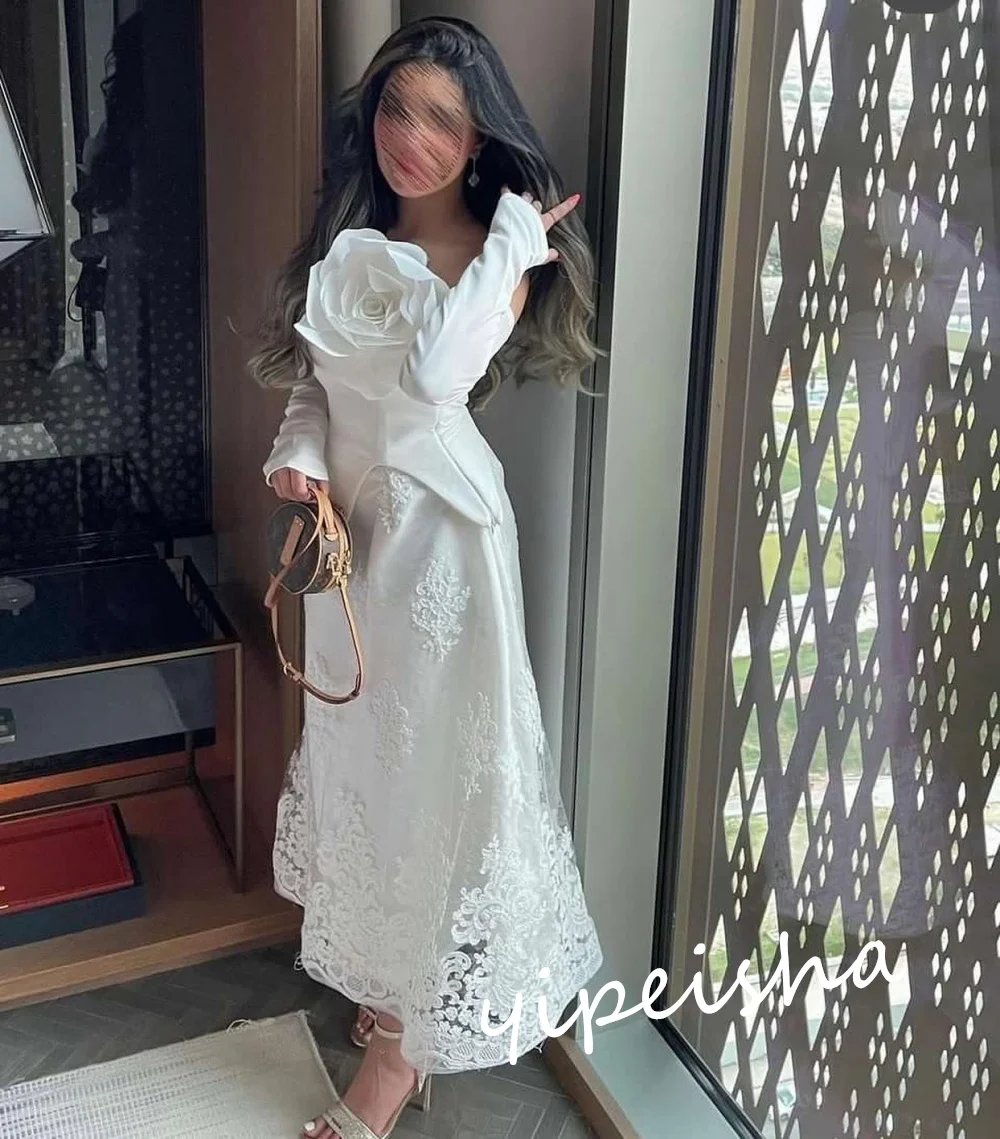 Personalizado Jiayigong requintado estilo moderno sem alças linha A rendas flores vestidos de ocasião sob medida