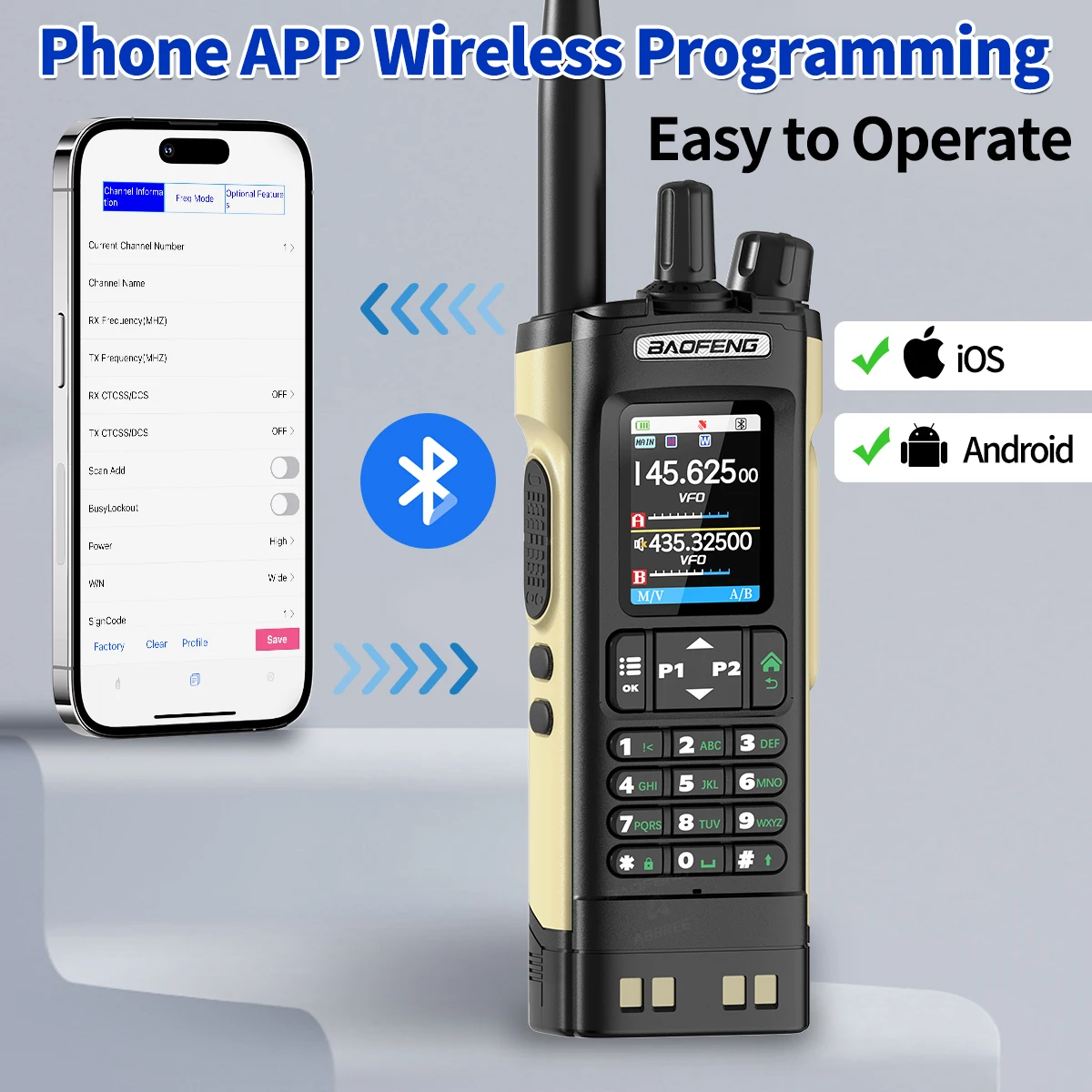 BAOFENG UV-32 GPS Walkie Talkie 10W Multi Band Bluetooth Programmazione Frequenza di copia wireless NOAA Ham a lungo raggio Radio bidirezionale