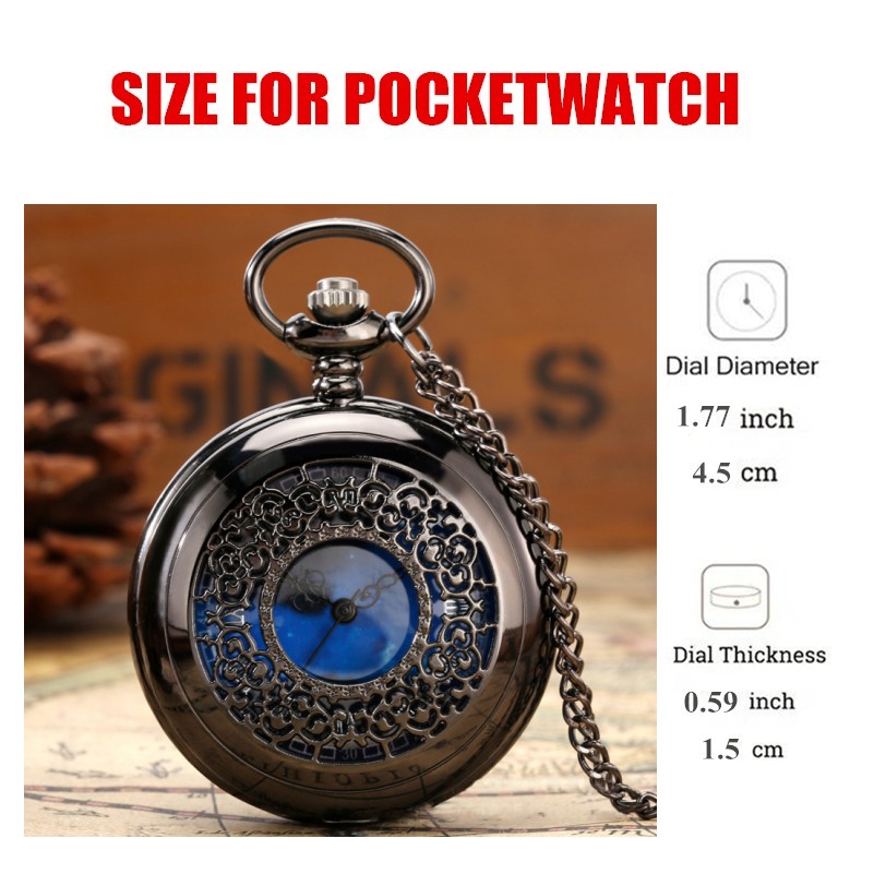 Requintado estrelado azul dial pingente preto e prata oco relógio de bolso de quartzo numerais romanos presente relógio para feminino masculino e criança