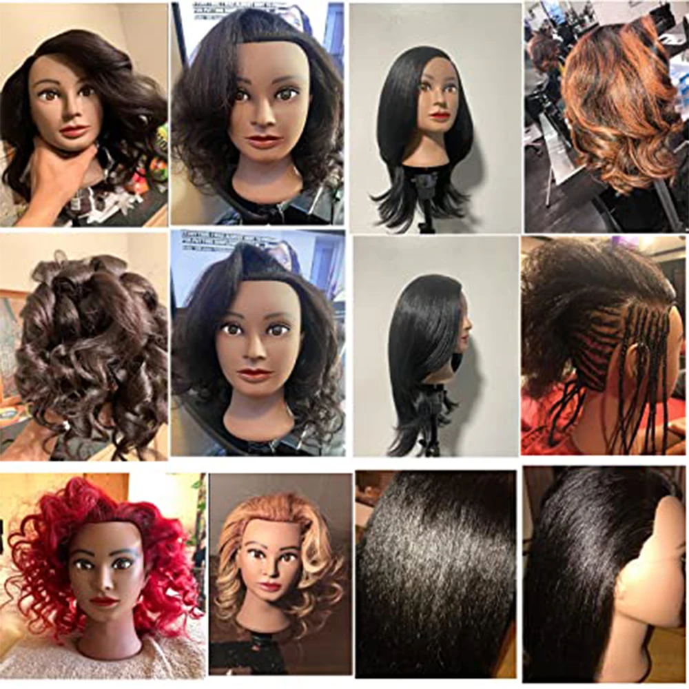 Manequim Africano Cabeça com Tripé, 100% Cabelo Real, Formação Cabeleireiro, Manequim Cosmetologia Cabeça Boneca, Trança Styling