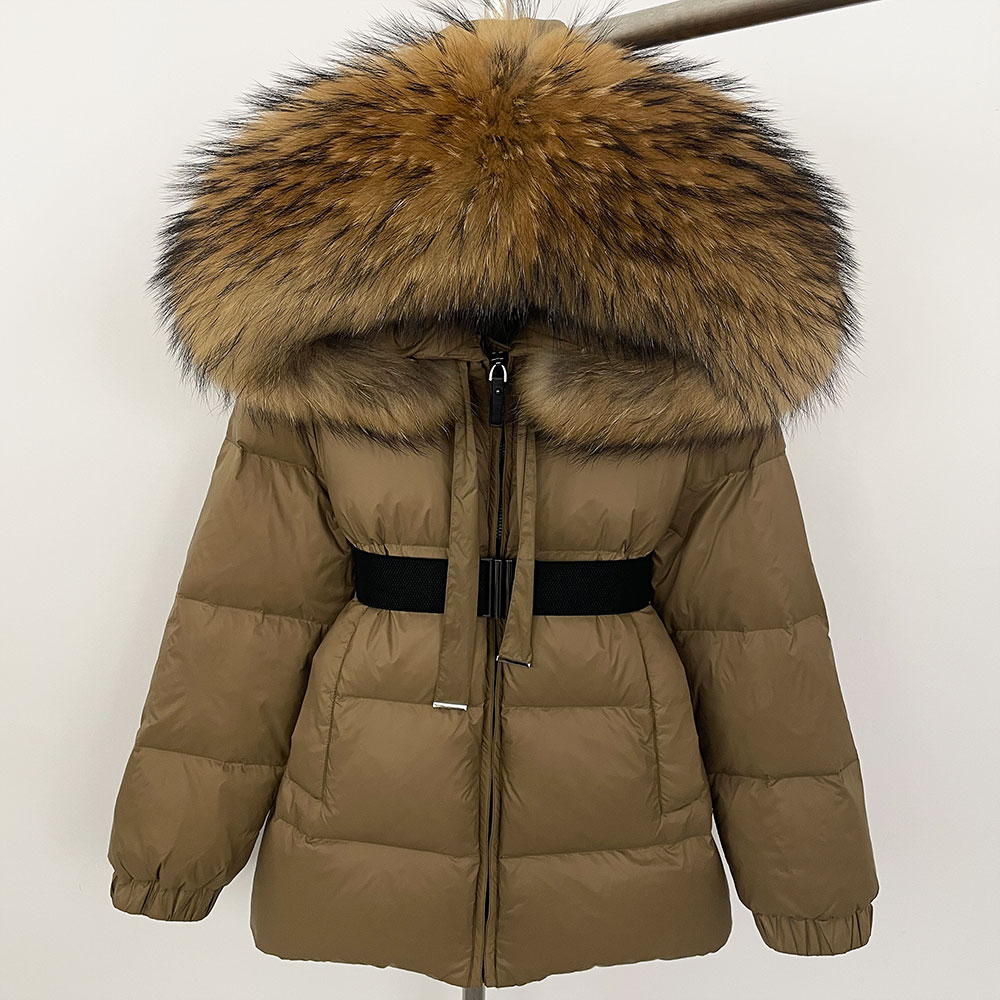 OFTBUY Enorme Echte Wasbeer Bont Capuchon 2024 Korte Puffer Jas Vrouwen 90% Eend Down Jas Winter Vrouwelijke Veer Parka waterdicht