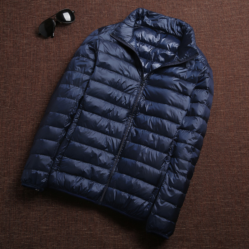 เป็ดลงเสื้อแจ็คเก็ต Ultralight ผู้ชายฤดูใบไม้ร่วงแจ็คเก็ตฤดูหนาวกันน้ำแบบพกพาเดินทางลงเสื้อแฟชั่นคอตั้งบาง