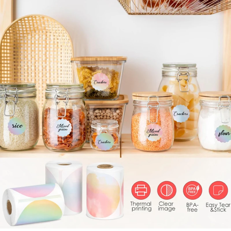2 Rolls M110 M220 New Launch Rainbow Favorable adhesive paper Waterproof Tear resistant floral round type Thermal label stickers