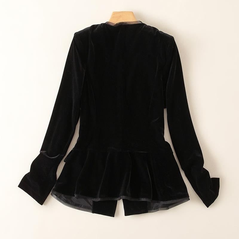 Matakawa Samt Frühling Herbst Blazer für Frauen Vintage Solid Black V-ausschnitt Elegante Chaquetas Büro Dame Einfache Blazer Mujer