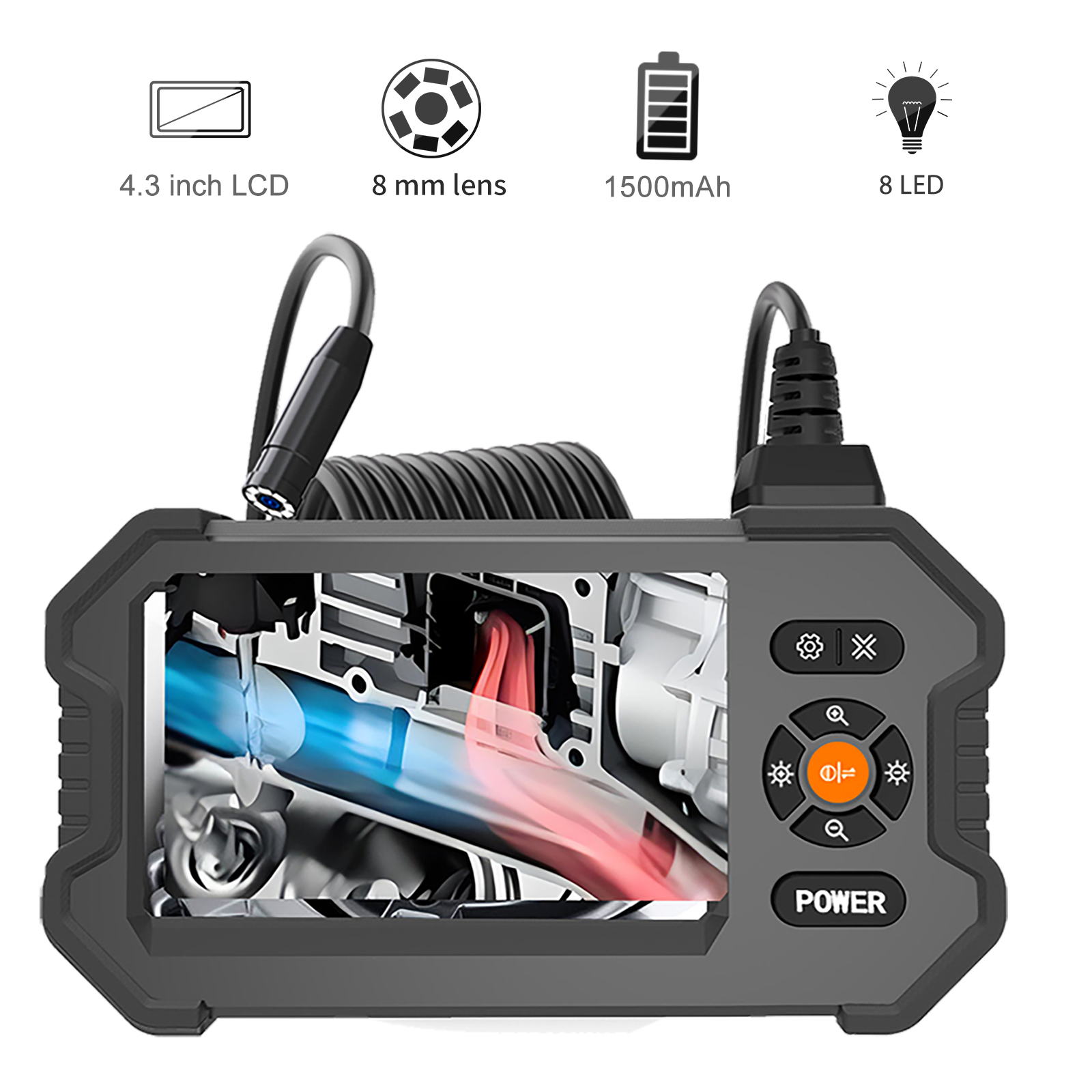Cámara endoscópica LCD individual y doble de 4,3 pulgadas con 8 LED IP67, boroscopio de inspección impermeable, dispositivos de Cable semirrígido para hombres