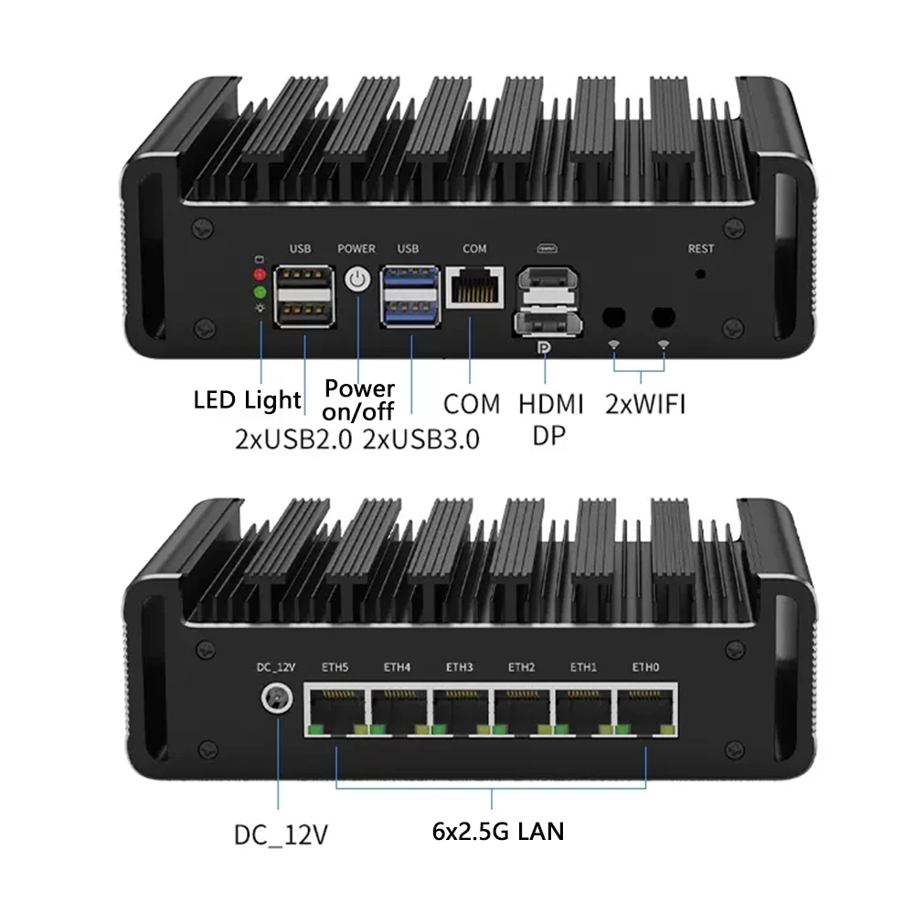 6 LAN 2.5G Soft Router i7 1185G7 i5 Intel i226-V 2*DDR4 NVMe SSD Firewall Computer Fanless Mini PC HDMI2.0 DP1.4 ESXi Proxmox