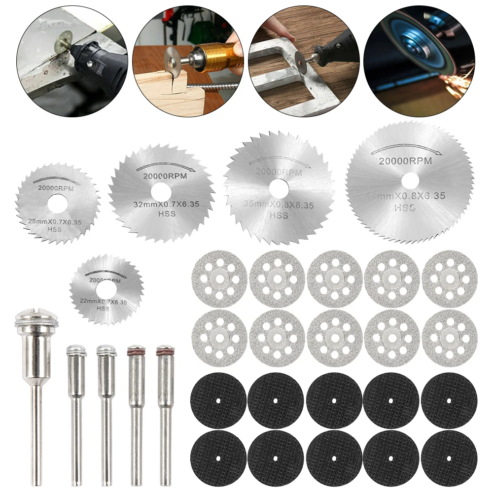 6-32 pezzi mini set di lame per sega circolare levigatura disco da taglio per mola per accessori Dremel utensili rotanti per taglio metalli