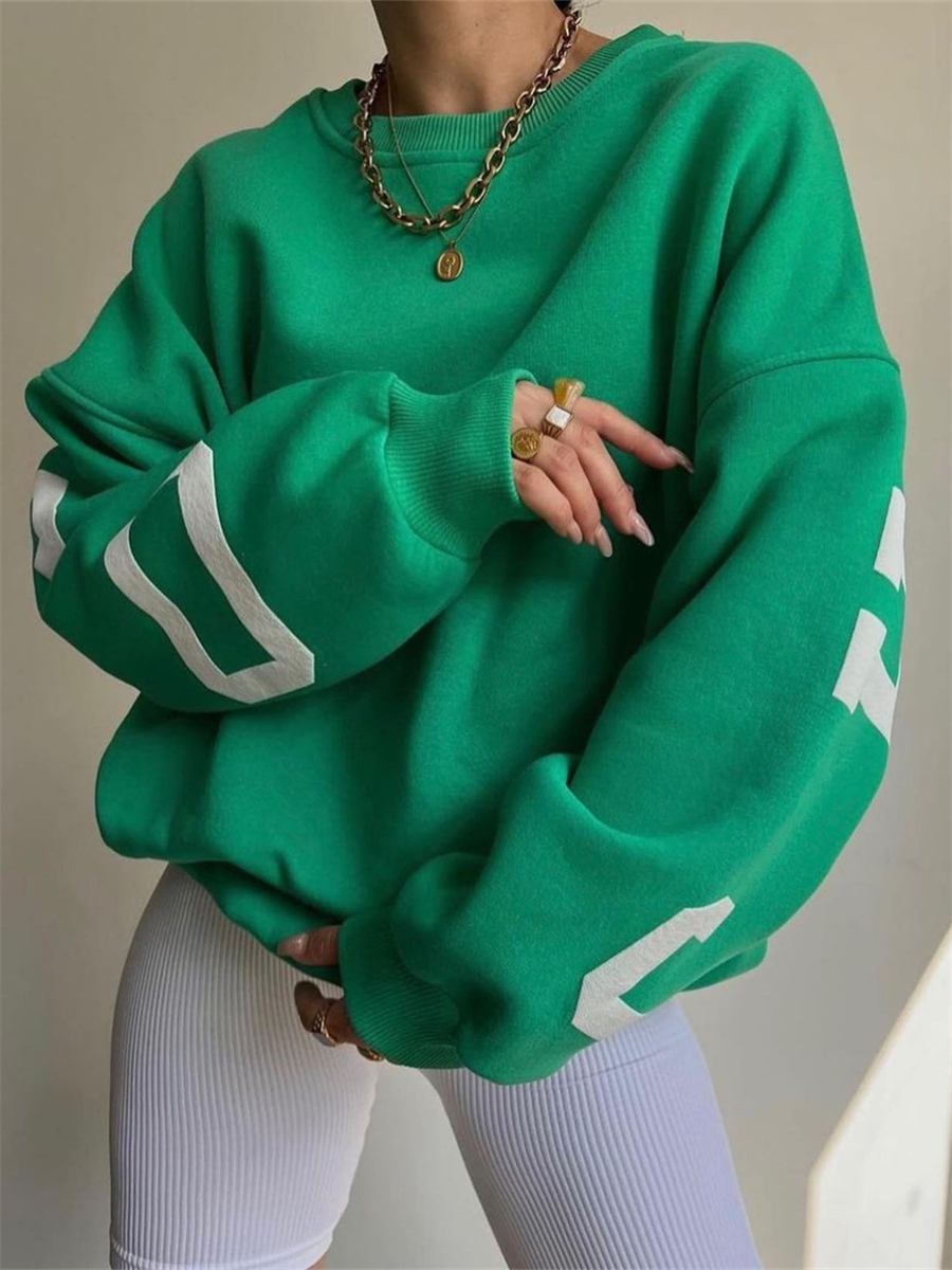 Wsevypo-sudaderas de gran tamaño con estampado de letras en la espalda para mujer, jerséis cálidos informales gruesos, Tops de manga larga, ropa de calle de otoño e invierno