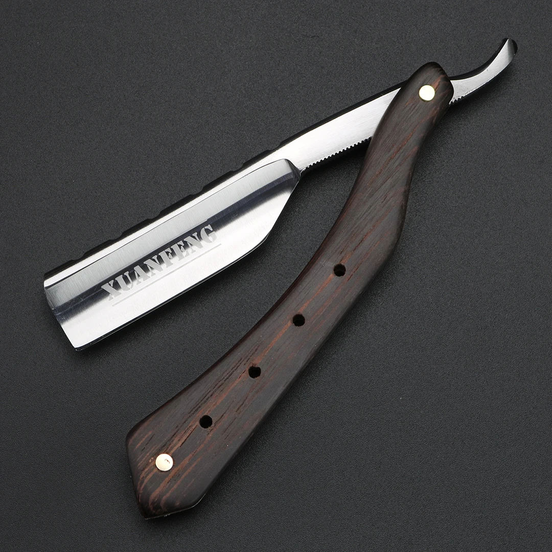 Wenge ไม้ Handle มีดโกนพับเหล็กชุบแข็งความแข็งสูง SHARP มีดโกนตรงมีดโกนผู้ชาย