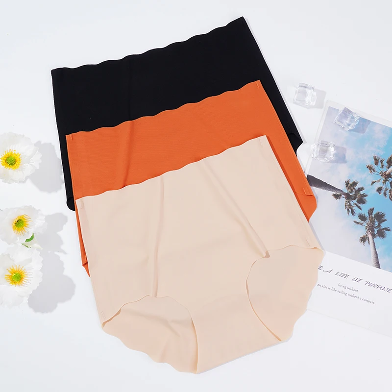 3 ピース/セットシームレス下着女性スリップシルク女性の無地パンティー女性フリルパンツ女の子ブリーフスムーズパンティ