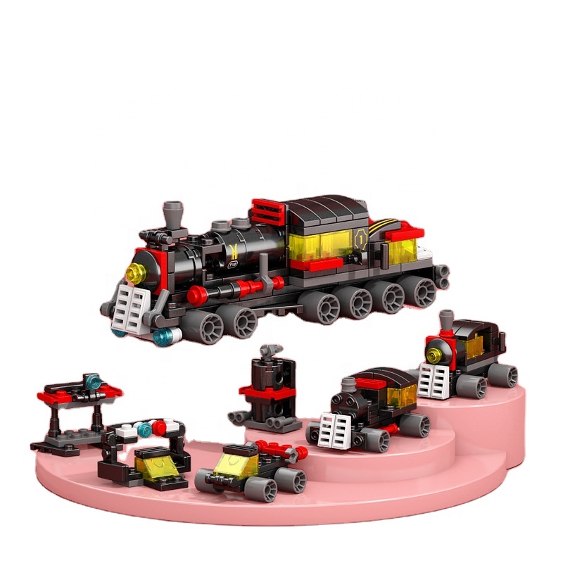 Diy 6 em 1 trem pista robô veículo caminhão blocos de construção kit meninas tijolos filme modelo crianças haste educacional aniversário meninos brinquedos