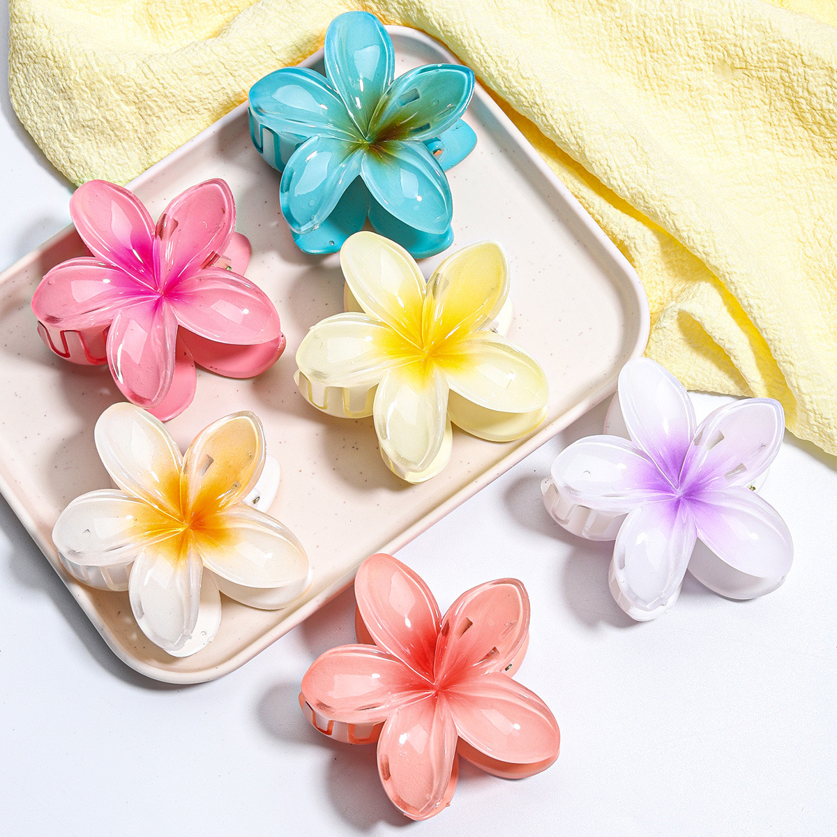 Fermaglio per capelli in acrilico con fiore grande sfumato Boho da 8 cm per le donne Artigli per capelli dolci Morsetto per granchio Barrettes Accessori per copricapi hawaiani