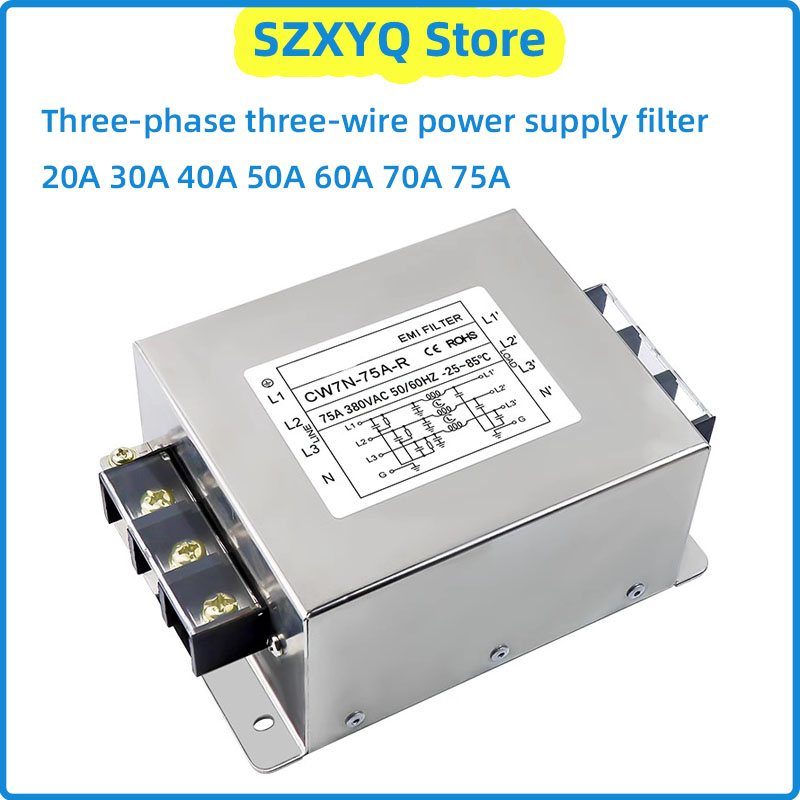 EMI-Filter-Leistungsreiniger CW7N-20/30/40/50/60/70/75A-R 380 VAC 3-Phasen-Wechselstrom-Netzteilfilter Anti-Interferenz