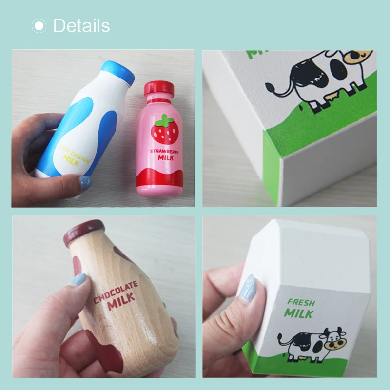 Garrafa de leite de madeira, brinquedos de cozinha, conjunto de dramatização para pré-escolar, meninos e meninas, brinquedos educativos montessori de comida