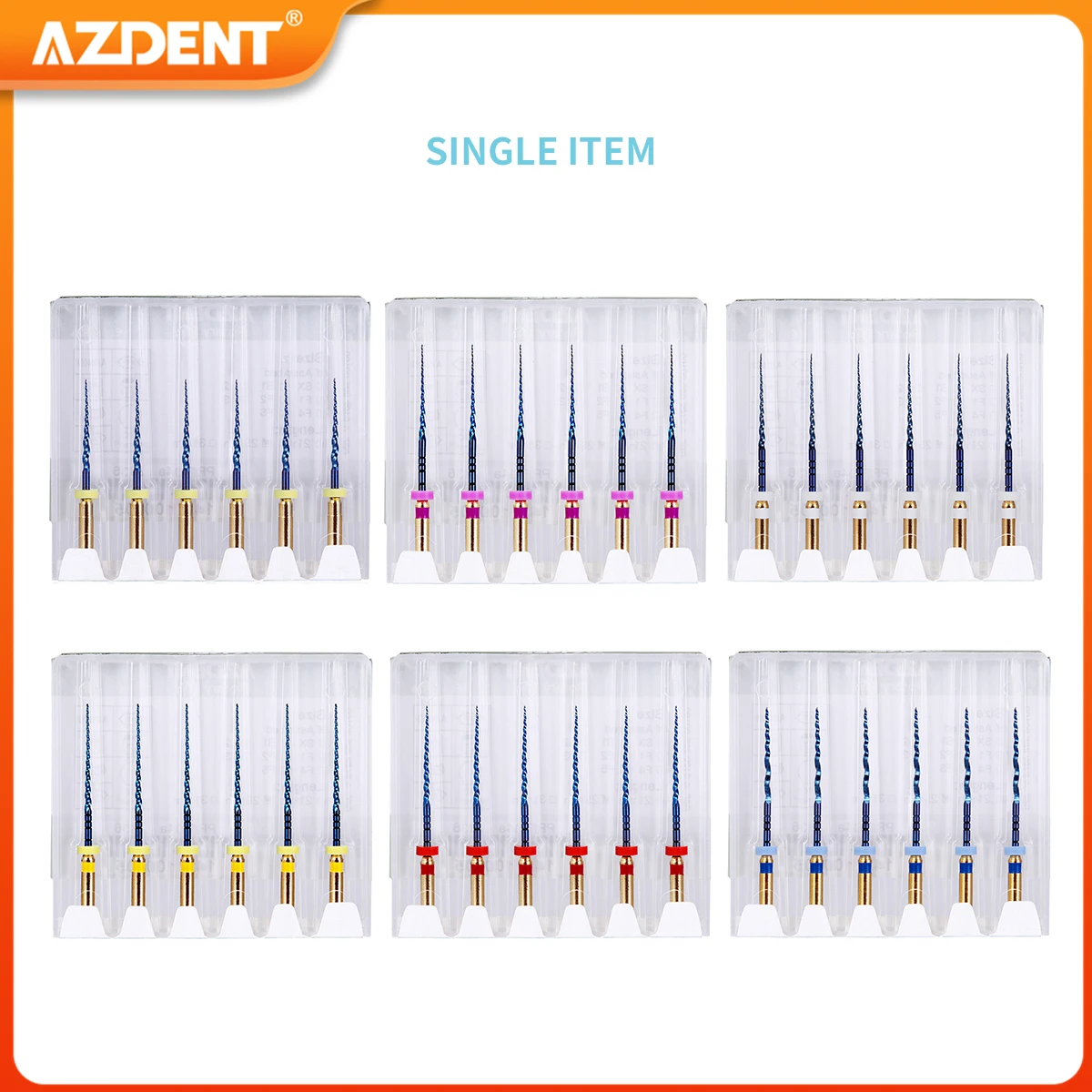 6Pcs/Box AZDENT Dental Heat Activated Root Canal Files Endodontic Engine Use File NiTi Super Rotary 25mm SX-F3 Dentistry Tools