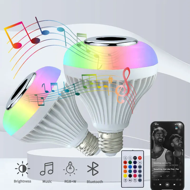 RGB Smart Bluetooth Altoparlante Lampadina musicale Lampadina colorata da palcoscenico con telecomando E27 12W Lampadina dimmerabile a LED per la festa in casa