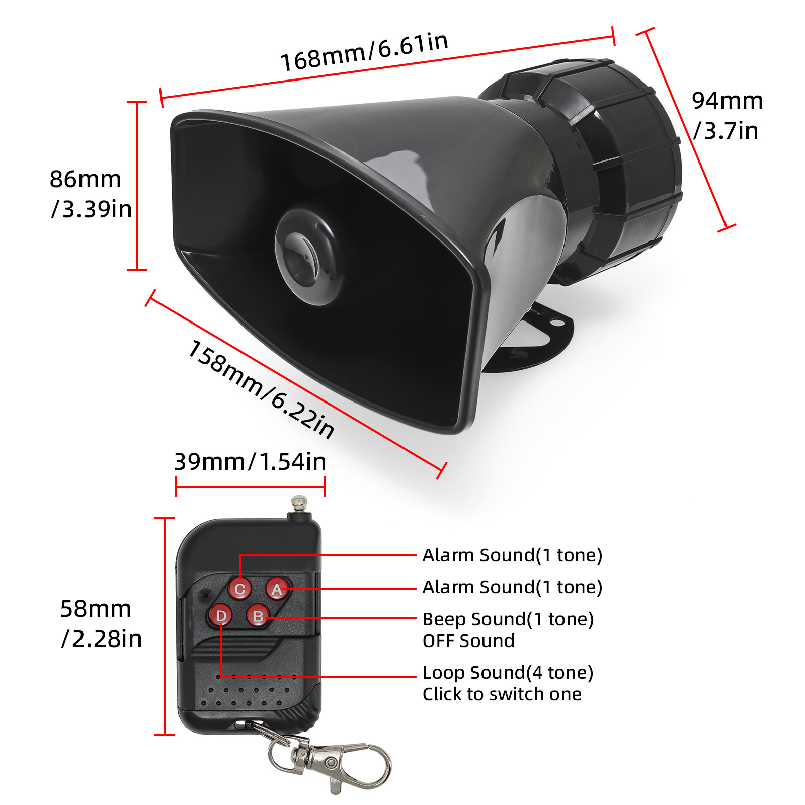 カーアクセサリーマルチトーン 7 音 130dB 車警告警報エアホーンワイヤレス電子警察消防サイレンスピーカー 12V 100 ワット