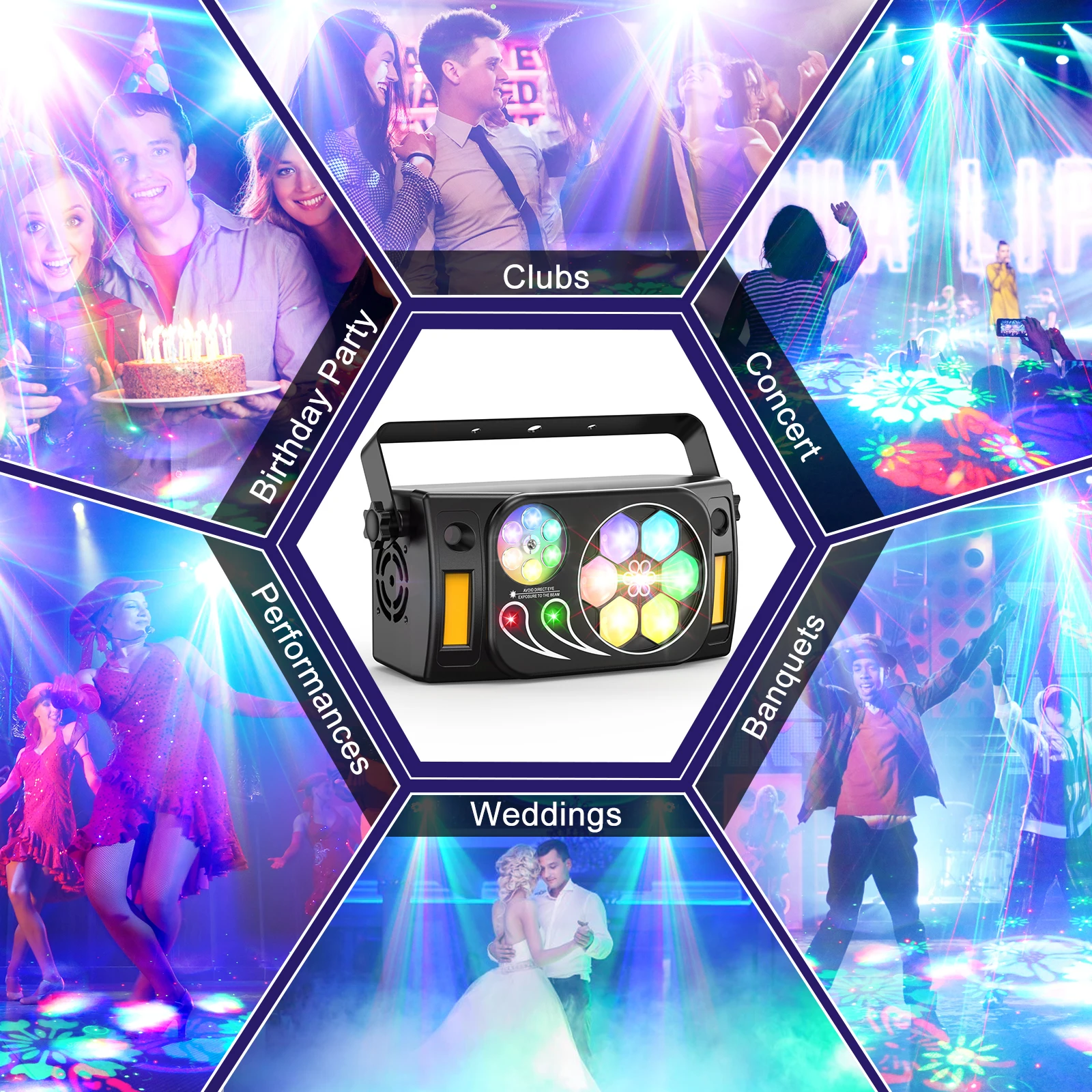 Projektor laserowy 6-w-1 Bee Eye Strobe RGBW LED Beam Patterns Stage Laser Light Stage Effect Light for Party DJ Disco KTV Wedding