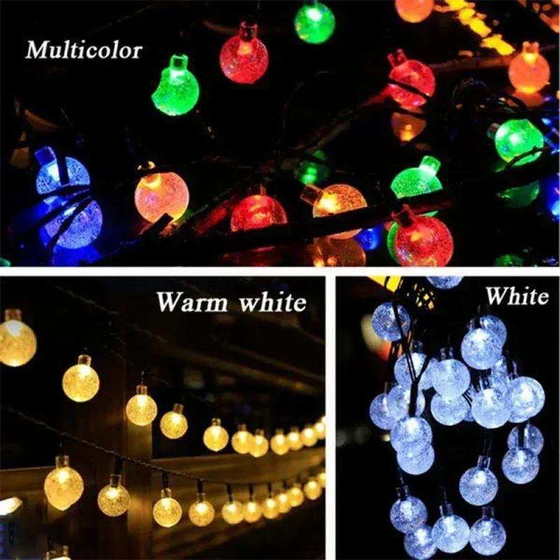 ไฟสตริงพลังงานแสงอาทิตย์กลางแจ้งคริสตัล Fairy Light Christmas Garland 8 โหมดกันน้ํา Patio Light สําหรับ Garden Party Decor