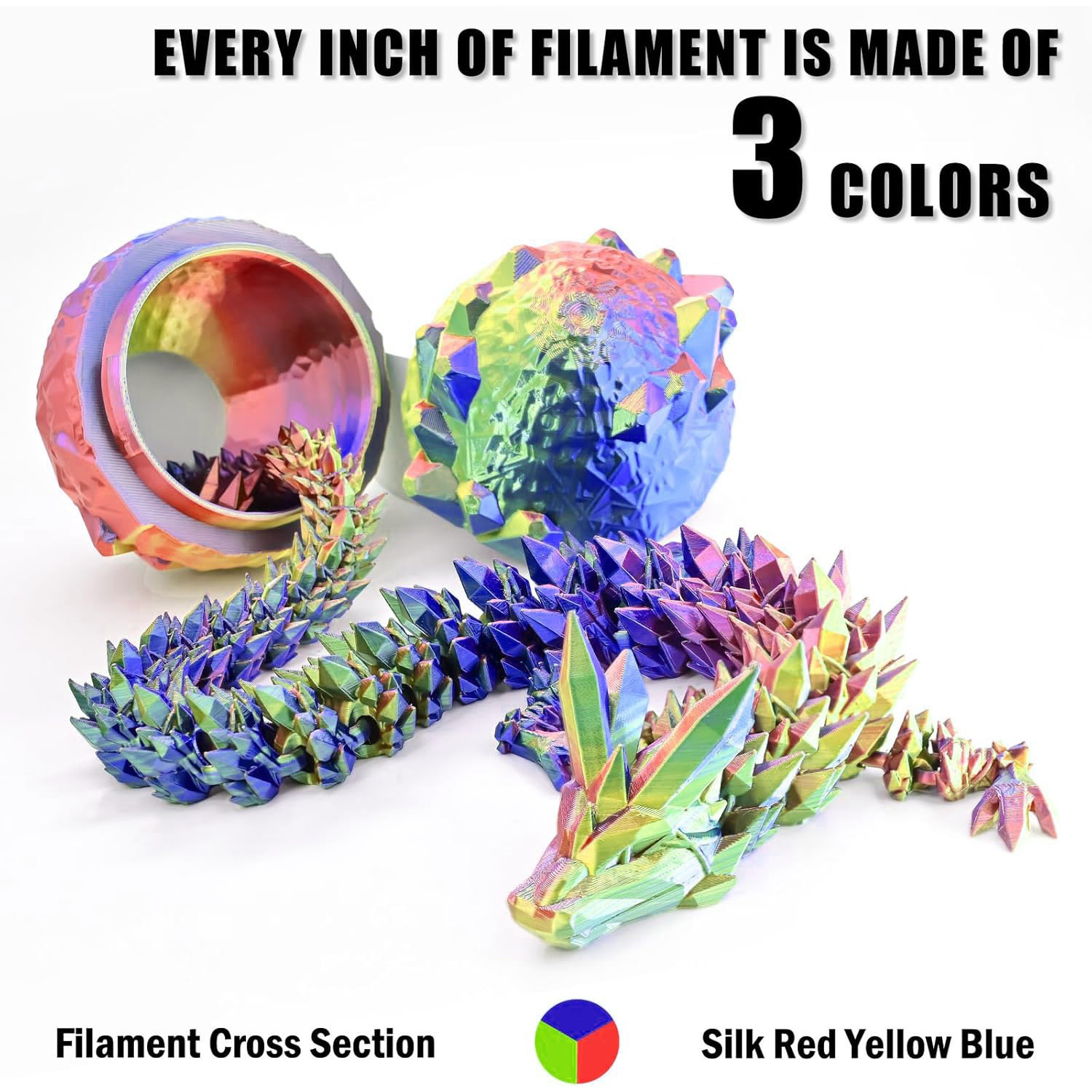 Filamento de impressora 3D multicolorido, filamento de impressão brilhante de seda PLA de 1,75 mm de cor dupla/tri, 250g (0,55 libras) cabe na maioria das impressoras 3D FDM