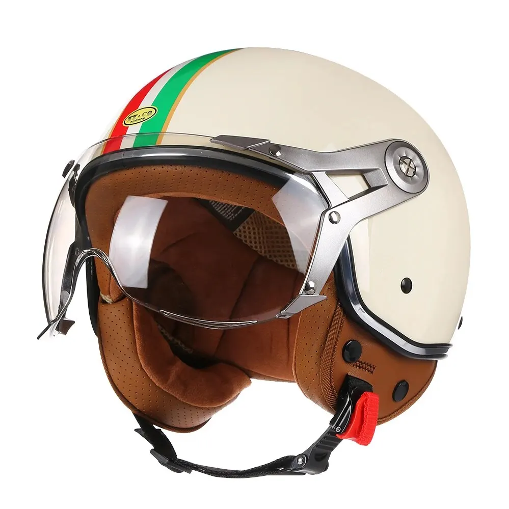 ヴィンテージ TT & COCASCOS オートバイヘルメットジェットバイザー付きバイク乗馬 3/4 オープンハーフヘルメットレトロスクーター Capacete モト