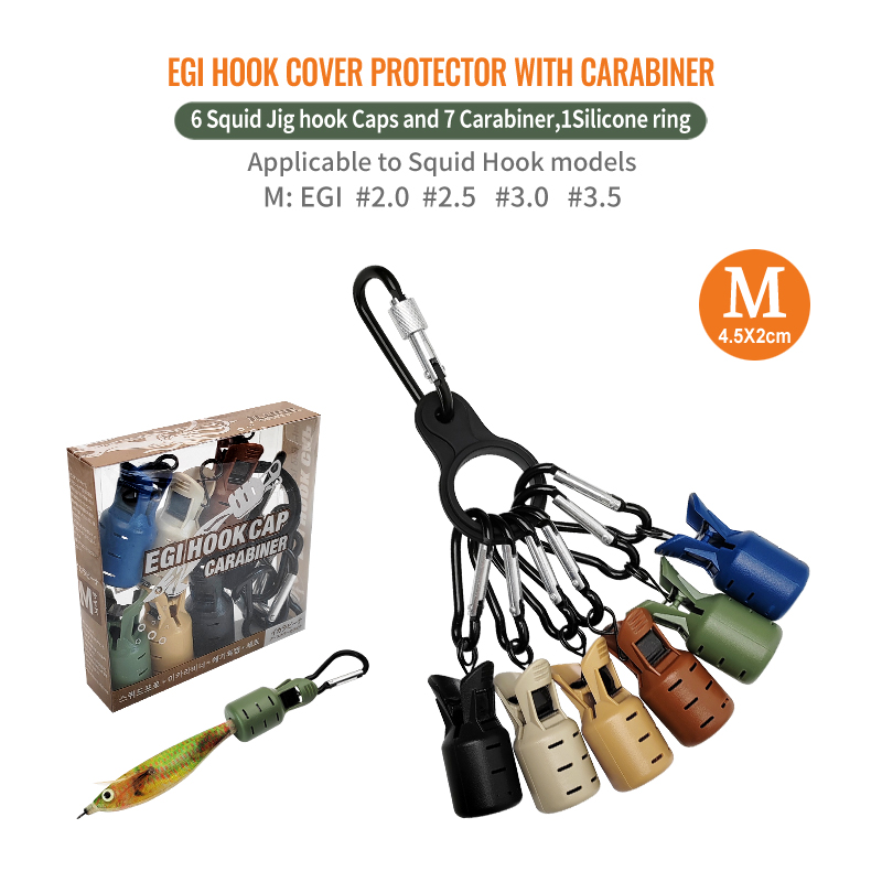 New M# Squid Jig Bait Protector 6pcs Webfoot Octopus Egi Hooks Cover Cuttlefish Umbrella Lure Cap with Carabiner Sea Tackle