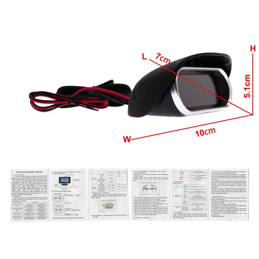 Medidor de temperatura del agua para coche, 2 en 1, LCD, Sensor de temperatura del agua, voltímetro de 10mm, voltaje Horizontal Digital, 12v, 24v