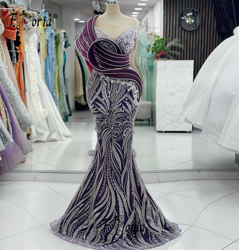 Vintage lila Dubai Frauen formelle Party kleid mit silbernen Kristallen atember aubende Perlen Meerjungfrau Hochzeit Anlass Kleider anpassen Roben