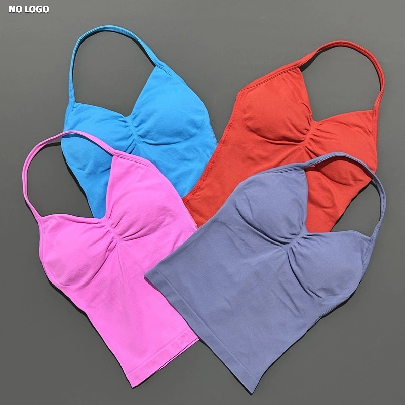 Женский длинный топ с бретелями без логотипа, спортивный жилет для йоги, женский топ на бретелях для фитнеса, тренажерный зал, красивый бюстгальтер с открытой спиной, бретелька для бега, тренировок