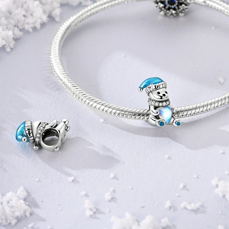 ฤดูหนาว 925 เงินสเตอร์ลิงเล่นสกี Penguin Charm Fit สร้อยข้อมือเดิมสร้อยคอเรขาคณิตเกล็ดหิมะลูกปัดเครื่องประดับ DIY Charm