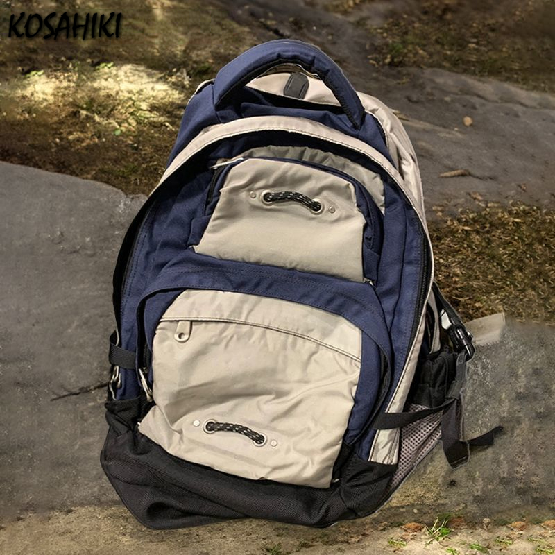 Mochilas escolares de Color contrastante de retales, ropa de calle, mochilas de viaje informales a la moda, mochilas Vintage Y2k para mujeres estudiantes universitarios