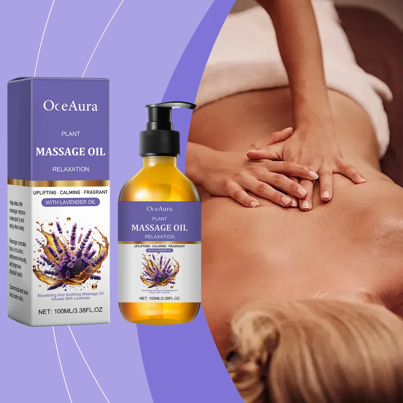 Ätherisches Lavendelöl, Linderung von Stress, verbessert den Schlaf, Spa, feuchtigkeitsspendend, bequem, beruhigend, nährend, entspannende Massage-Essenz für den Körper