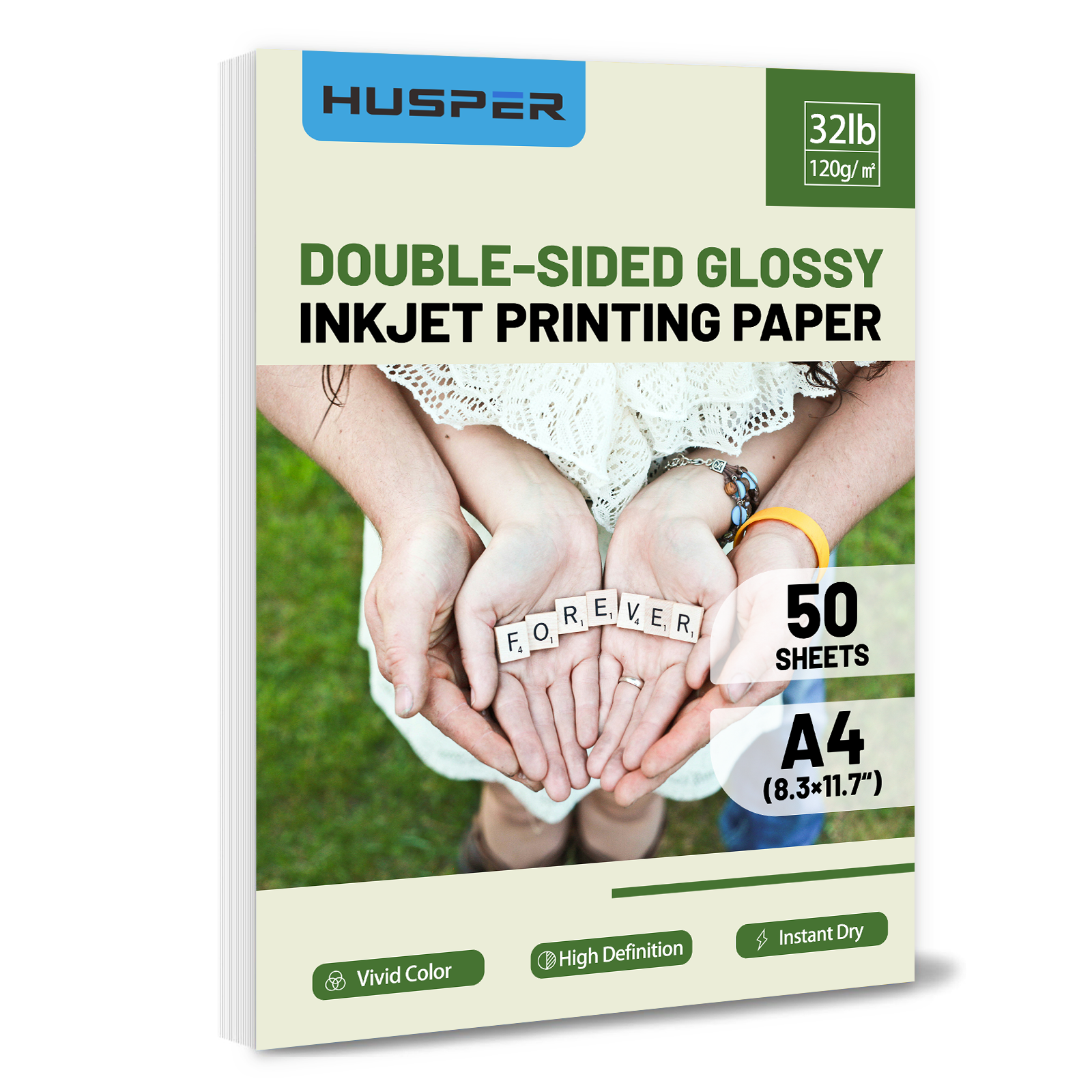 HUSPER 50 feuilles A4 papier d'impression Photo brillant Double face 120 G/m2 papier de copie de haute qualité 8.3x11.7 pouces