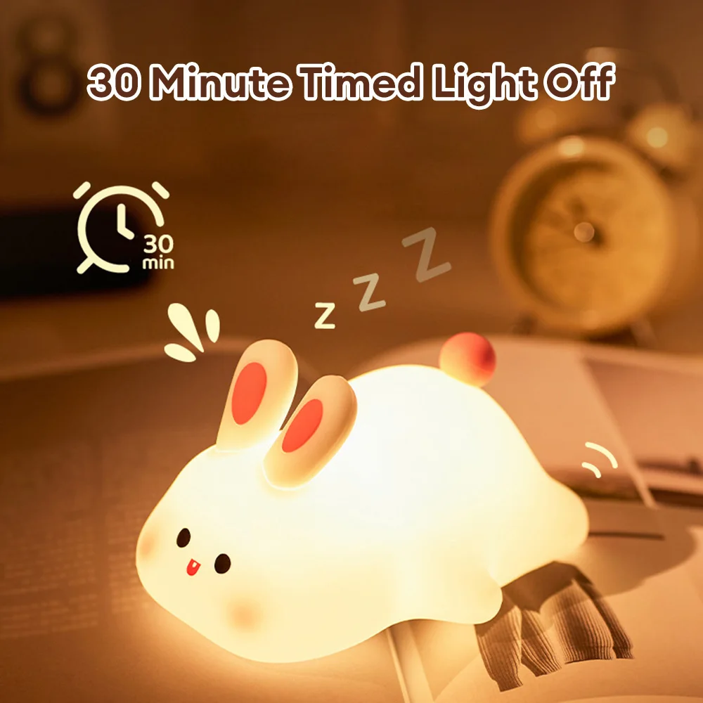 Luz nocturna de silicona con Sensor táctil para niños, lámpara de noche de conejo y cerdo, suave, para dormir y acompañar, para regalo