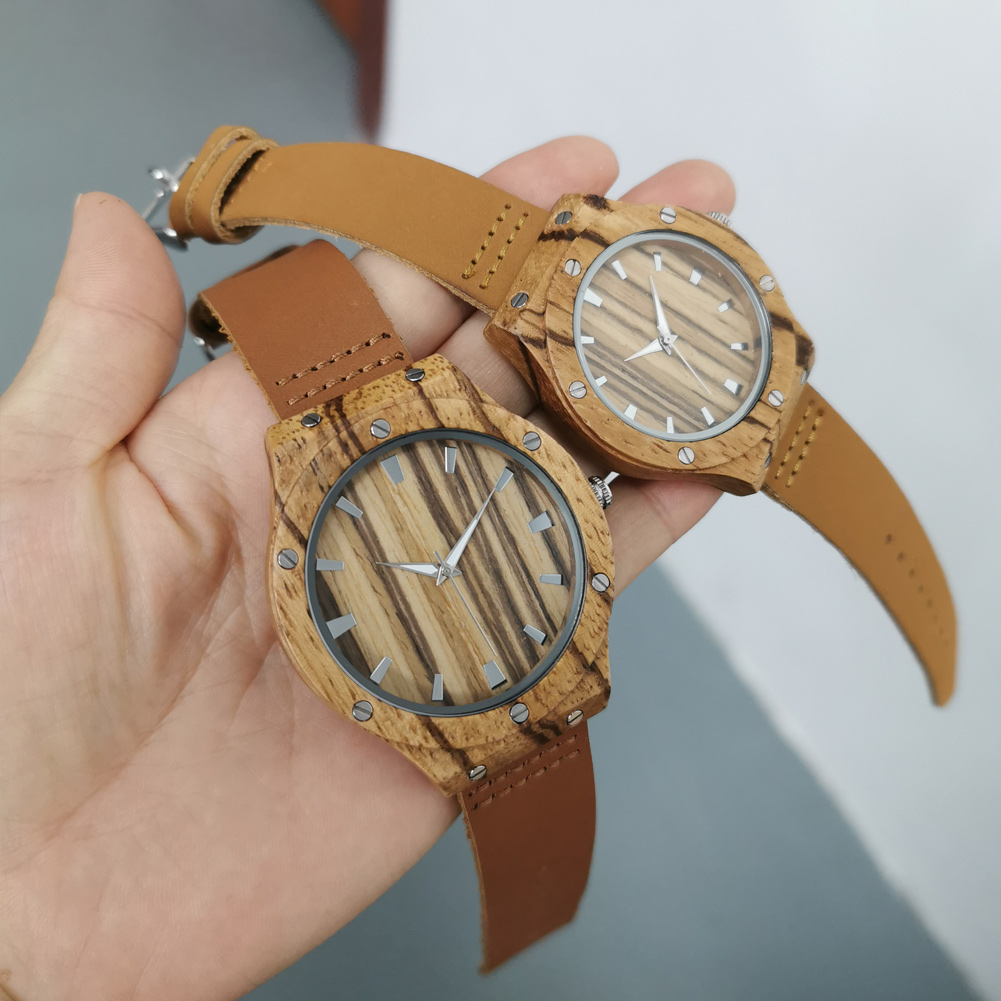 Винтажные часы в стиле панк из натуральной кожи Zebrawood, минималистичные наручные часы с круглым циферблатом для мужчин и женщин
