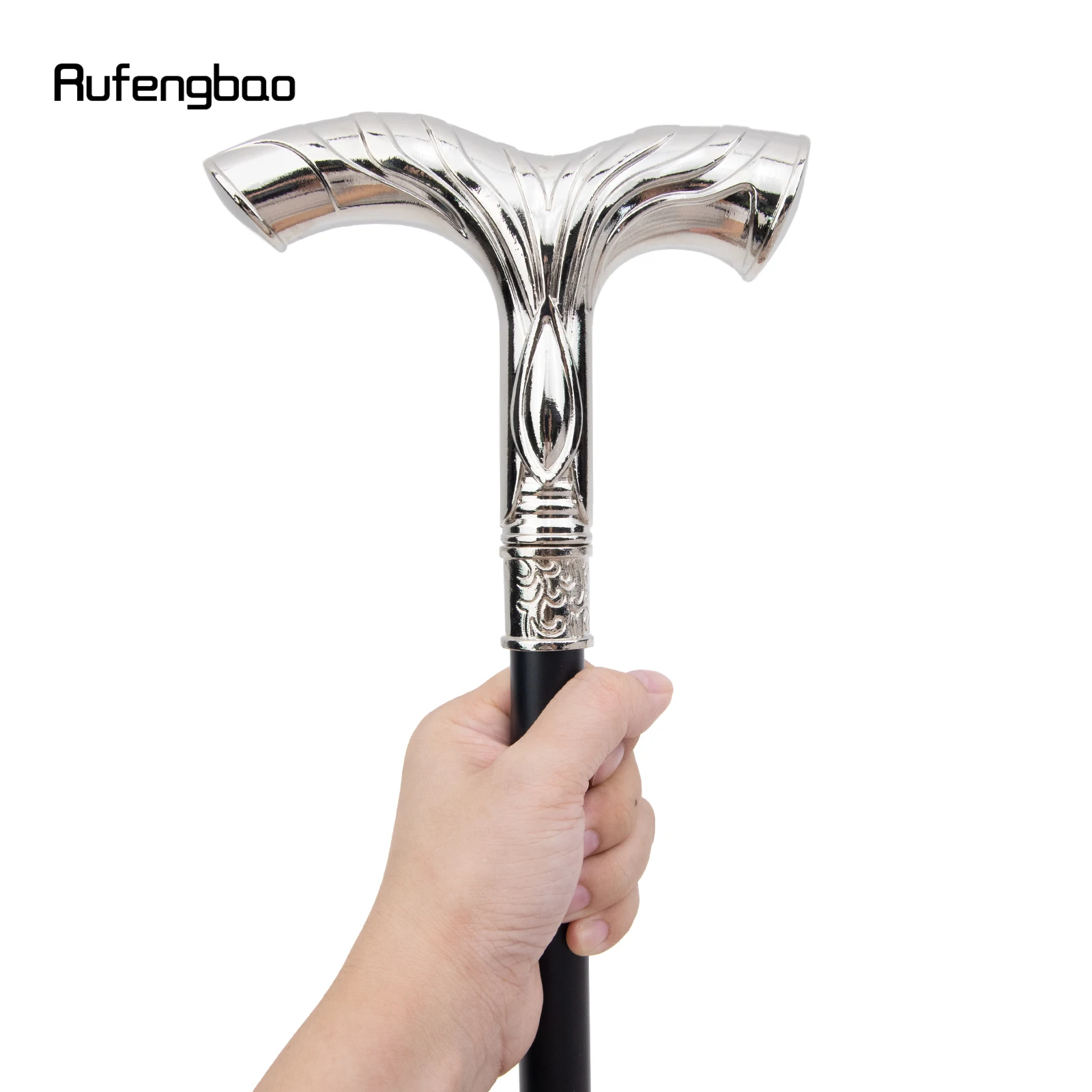 Weiße fließende Linien behandeln Gehstock mit versteckter Platte Selbstverteidigung Mode Rohrplatte Cosplay Crosier Stick 92 cm