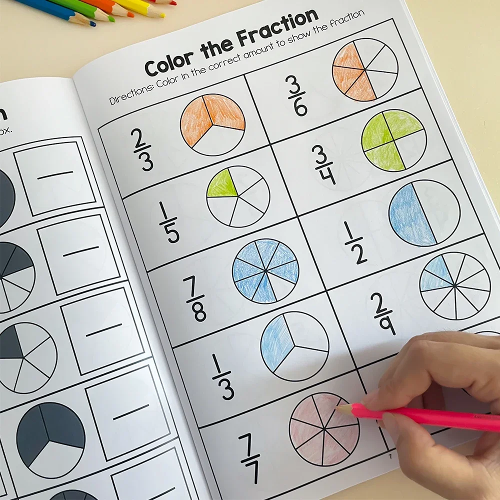 Fraction Learning Workbook Exercise Book Arithmetic Teaching Aids for Grades 3-4 Primary School Math Cognitive Training