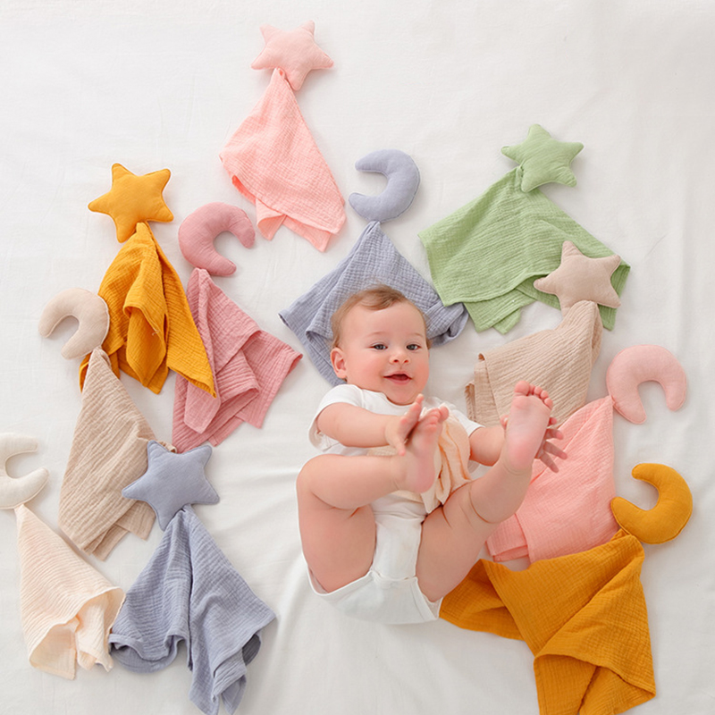 Coperta trapuntata in mussola di cotone per bambini Stella morbida Bambole per dormire appena nate Bambini carini Giocattolo per dormire Lenisce placare Asciugamano Bavaglini Asciugamano per saliva