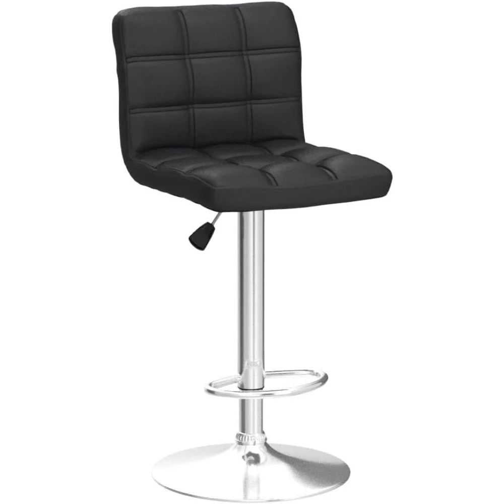 Set of 4 Adjustable Swivel Barstools, Modern PU Leather Kitchen Counter Bar Stools, Square Back Bar Stool