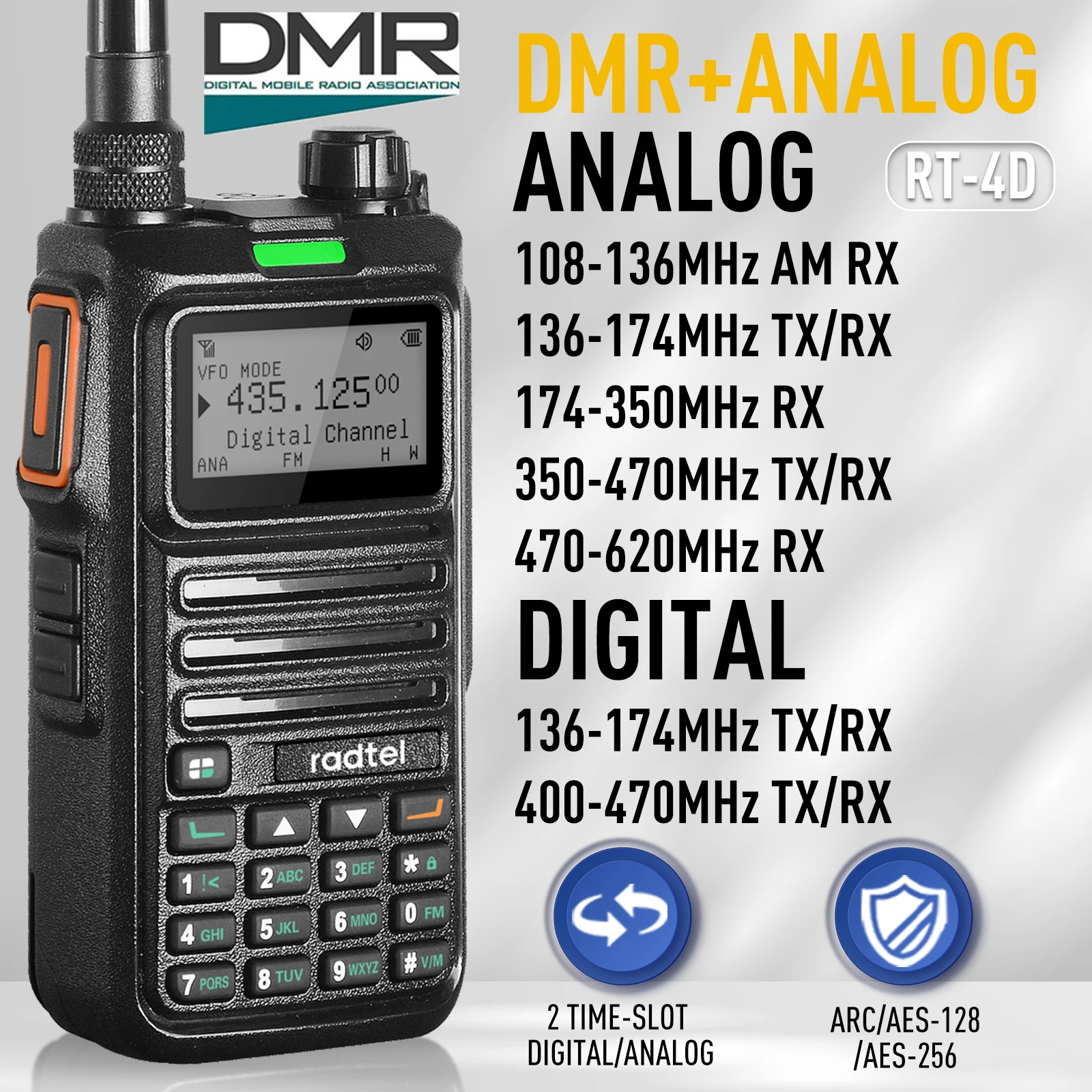 Radtel RT-4D Digital DMR Walkie Talkie Dual Mode Analog Two Way Radio Dual Time Slot Tier 1+2 Ham Radio 1024 Channels