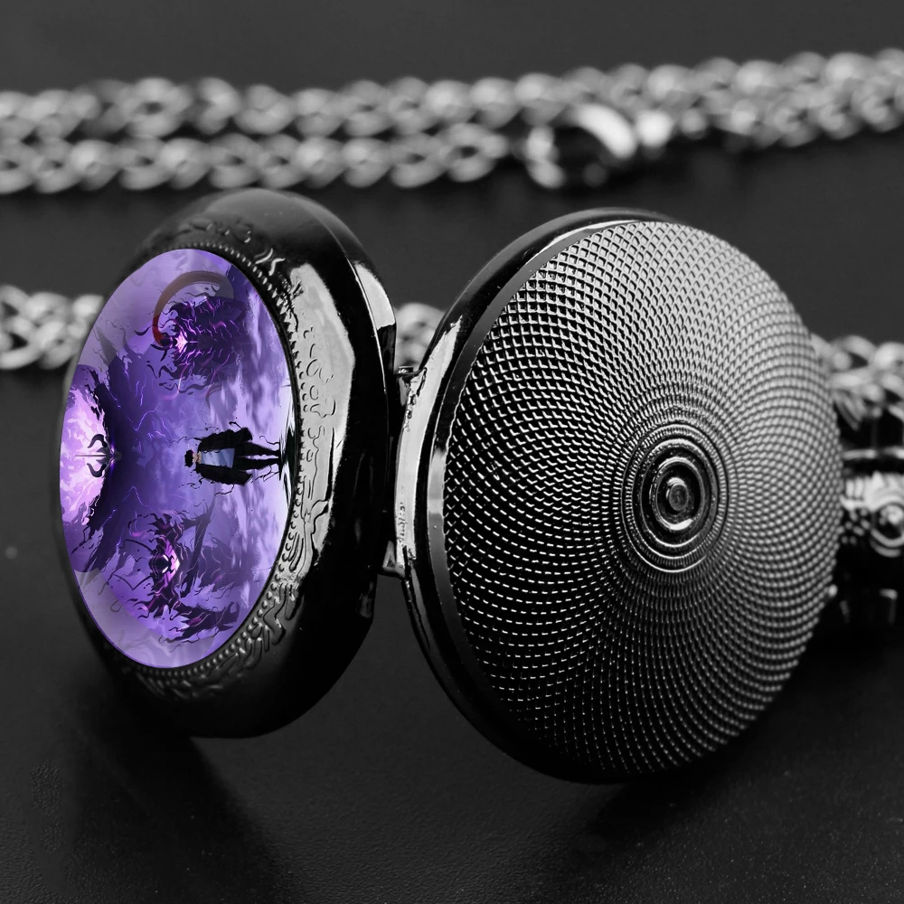 อะนิเมะ Solo Leveling แก้วโดมนาฬิกาพ็อกเก็ตพร้อมสร้อยคอสร้อยคอ Vintage Quartz จี้นาฬิกาบุรุษสตรีของขวัญ