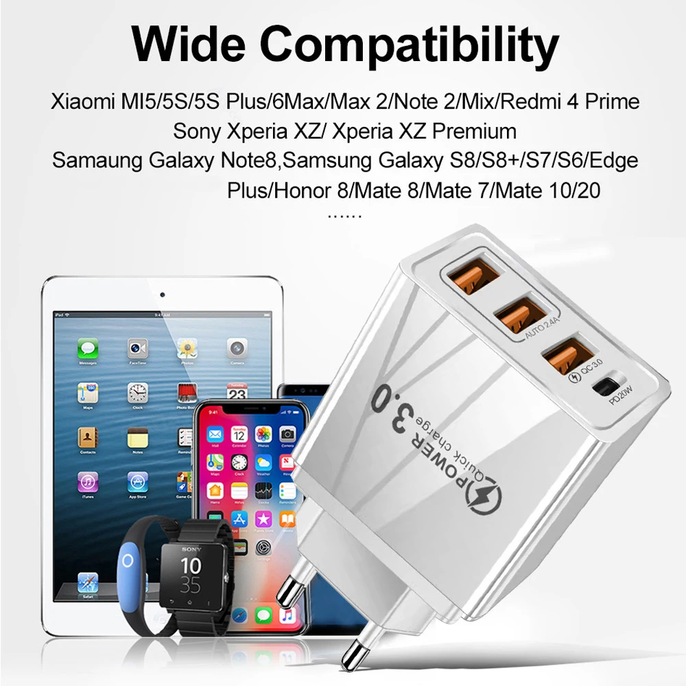 48 ワット USB 充電器 QC 3.0 タイプ C PD 高速充電 iPhone 12 13 最大サムスン S21 Huawei 社 Xiaomi 携帯電話 EU/米国プラグ壁の充電器