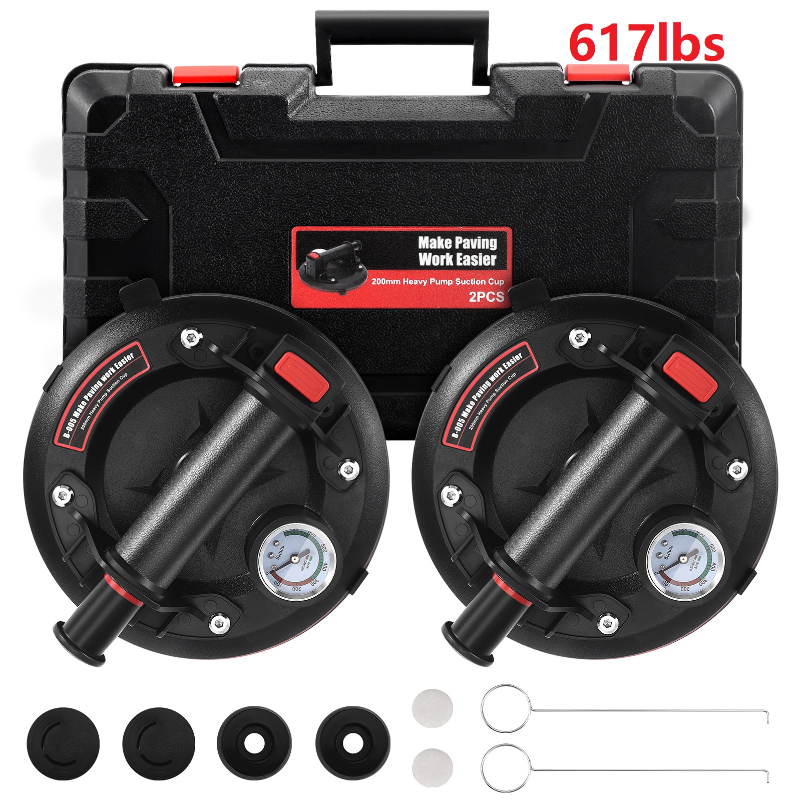 1 paar vacuümzuignappen, 8 inch 617 lbs zware glazen sucker lifter manometer tegel graniet hefvenster vervanging