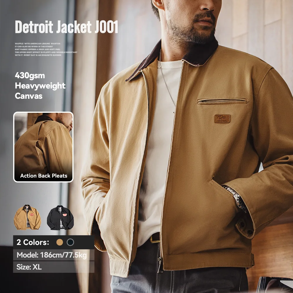 Maden Retro Canvas Detroit Hunting J001 Jacket Heavyweight Pocket Work Jacket Lapel Collar Zipper Coat for Men's Spring and Fall