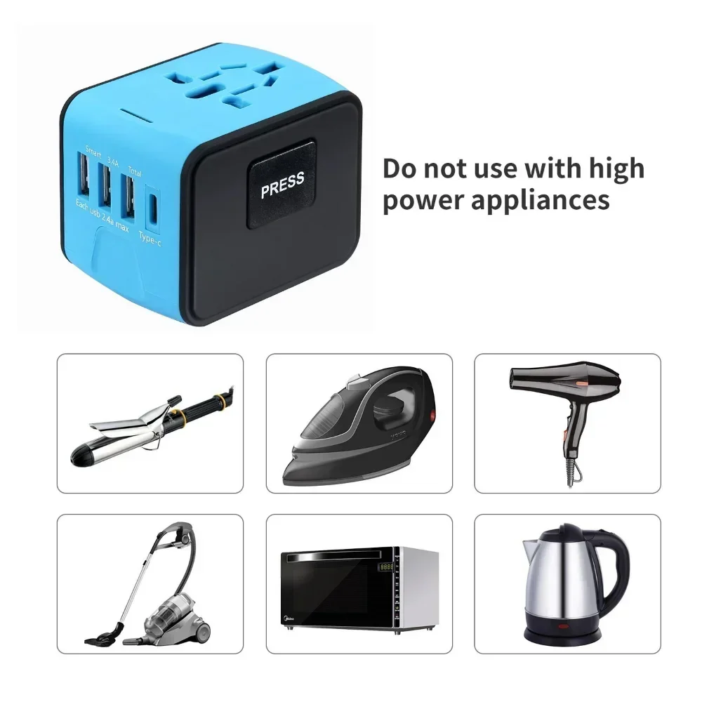 Melery Travel Adapter Universal Power Plug  UK EU AU US Sockets International 3USB Type-C Wall Charger for Worldwide Adaptor