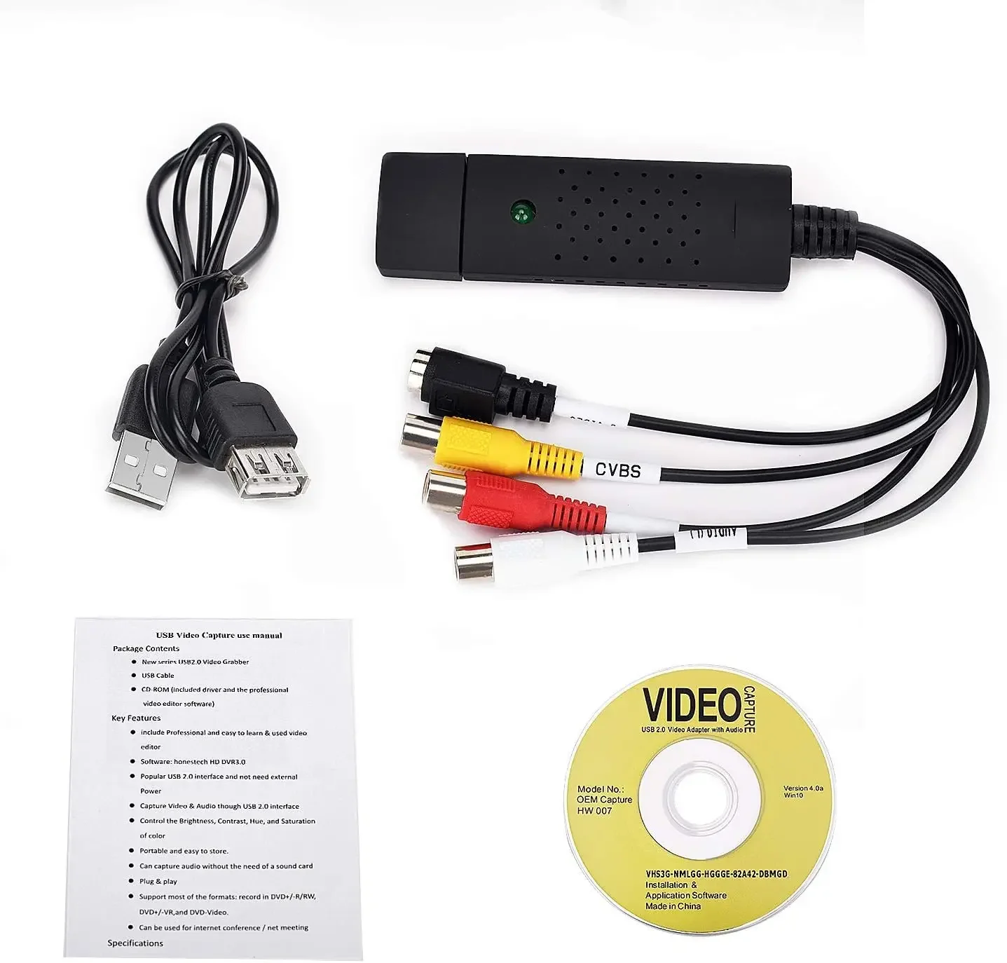 Conversor de áudio de vídeo USB 2.0, VHS antigo, VCR, Mini, DV, Hi8, DVD, Mac, PC, Windows 7, 8