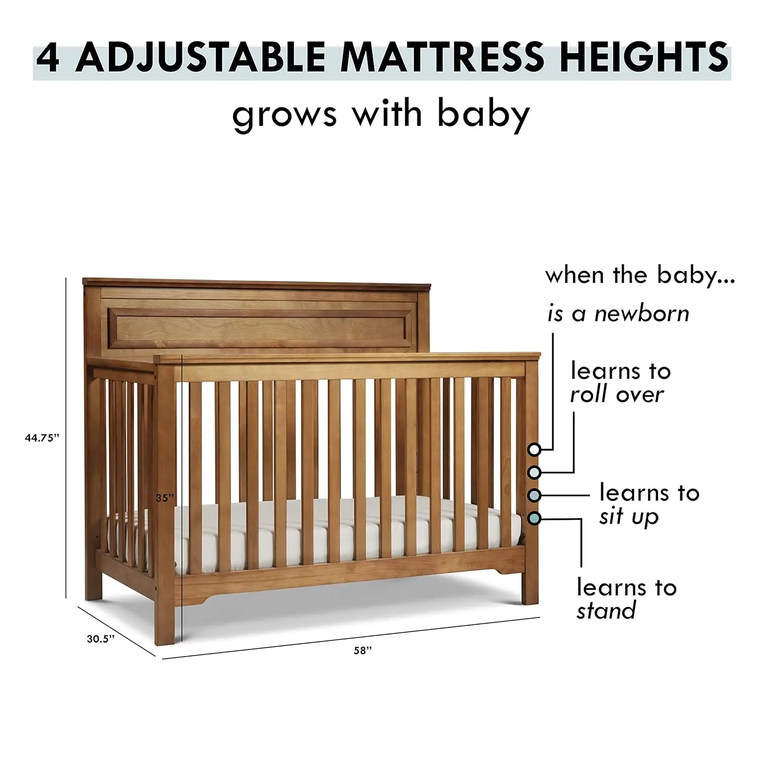 DaVinci 컨버터블 유아용 침대, 그린가드 골드 인증, 체스트넛, 가을, 4 인 1