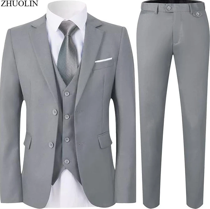 Elegancki Garnitur Męski Ślubny 3-częściowy 2 Komplety Marynarki Kamizelka Spodnie Blejzery Pełny Modny Slim Fit Płaszcze 2025 Formalny Klasyczny Kostium