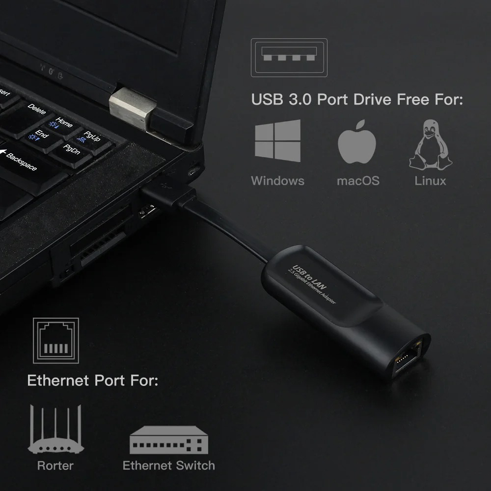 Adaptador Ethernet con cable USB USB3.0 2500Mbps tipo USB a tarjeta de red RJ45 Internet USB Lan para escritorios accesorios de ordenador portátil