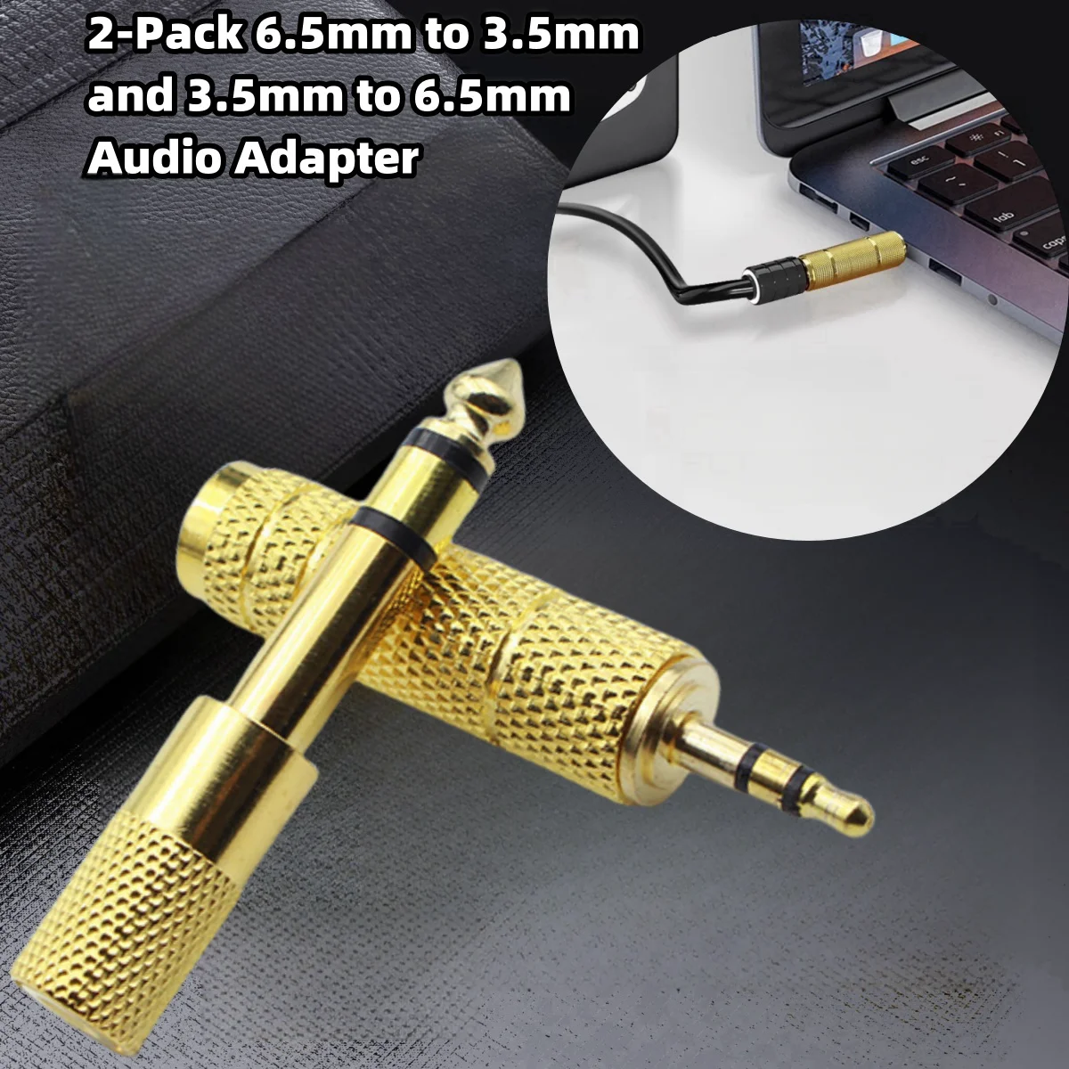 2-Pack 6.5mm to 3.5mm and 3.5mm to 6.5mm Audio Adapter Set 1/4-inch to 1/8-inch and 1/8-inch to 1/4-inch Suitable for Headphone